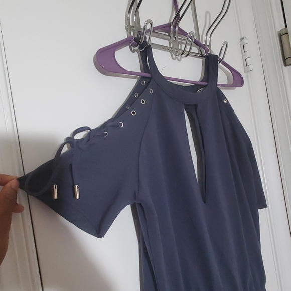 Womens Sexy Navy Blue Off The Shoulder Romper - Picture 8 of 8